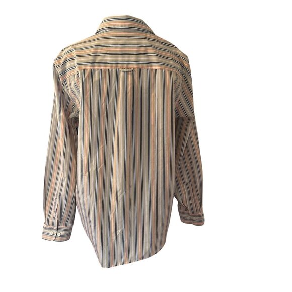 Orvis tan blue and orange stripes button up wrinkle free shirt size 12 - Picture 2 of 6